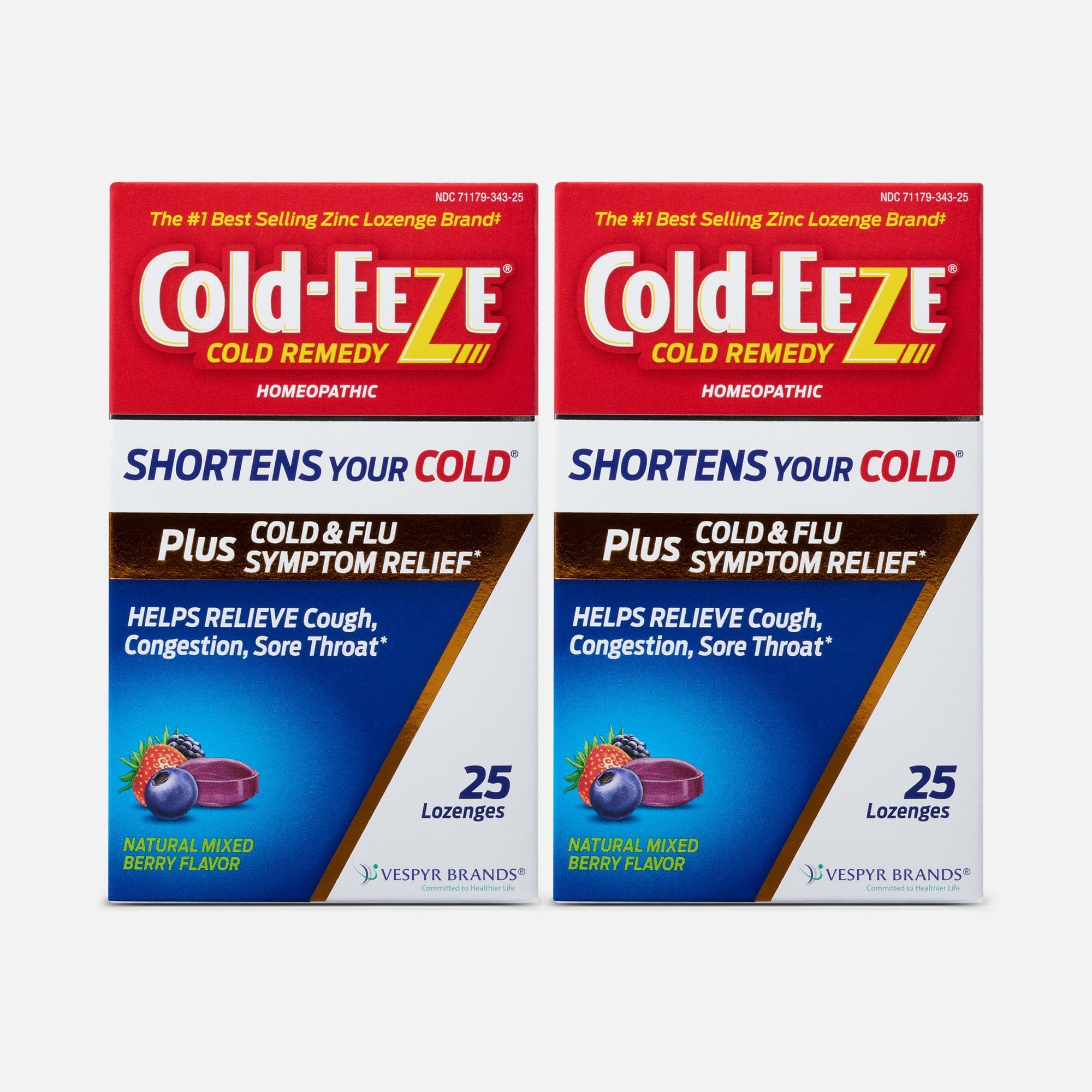 Cold-EEZE Plus Cold and Flu Symptom Relief, Natural Mixed Berry Lozenges, 25 ct. (2-Pack)