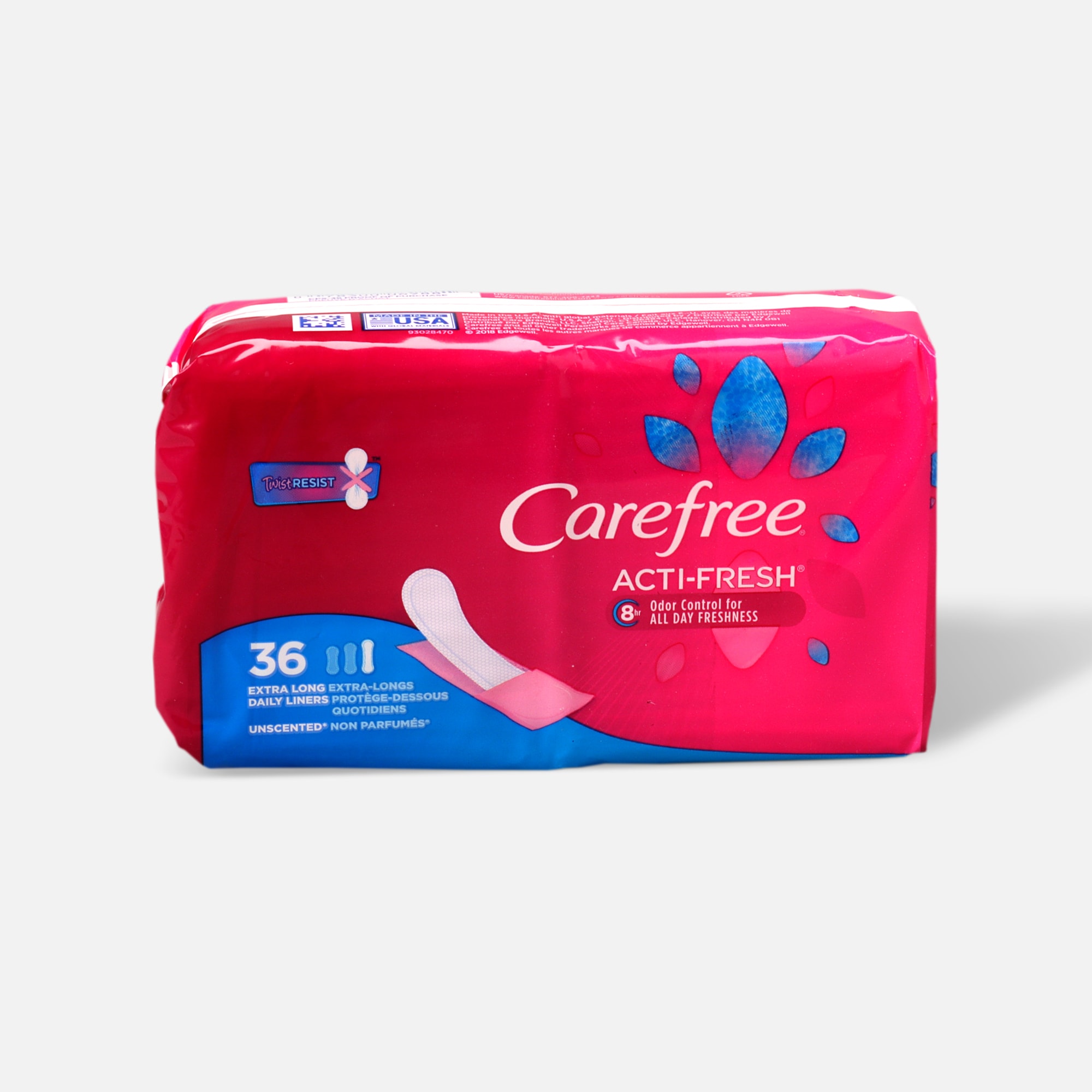 FSA Eligible | Carefree Acti-Fresh Extra Long Pantiliners, Unscented, 36 ct.