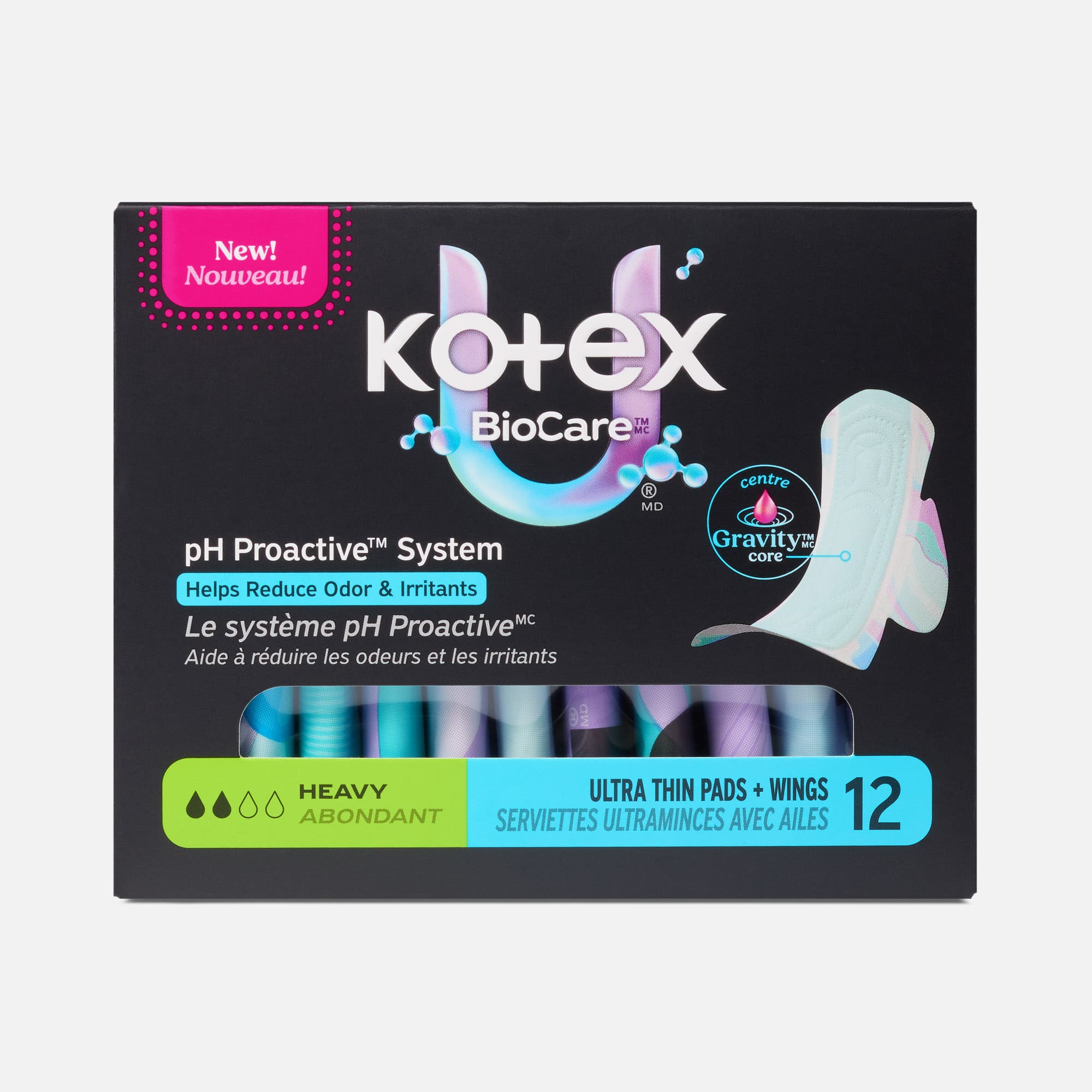 Kotex® BioCare™ Ultra Thin Pads with Wings, Heavy Absorbency, 12 ct.
