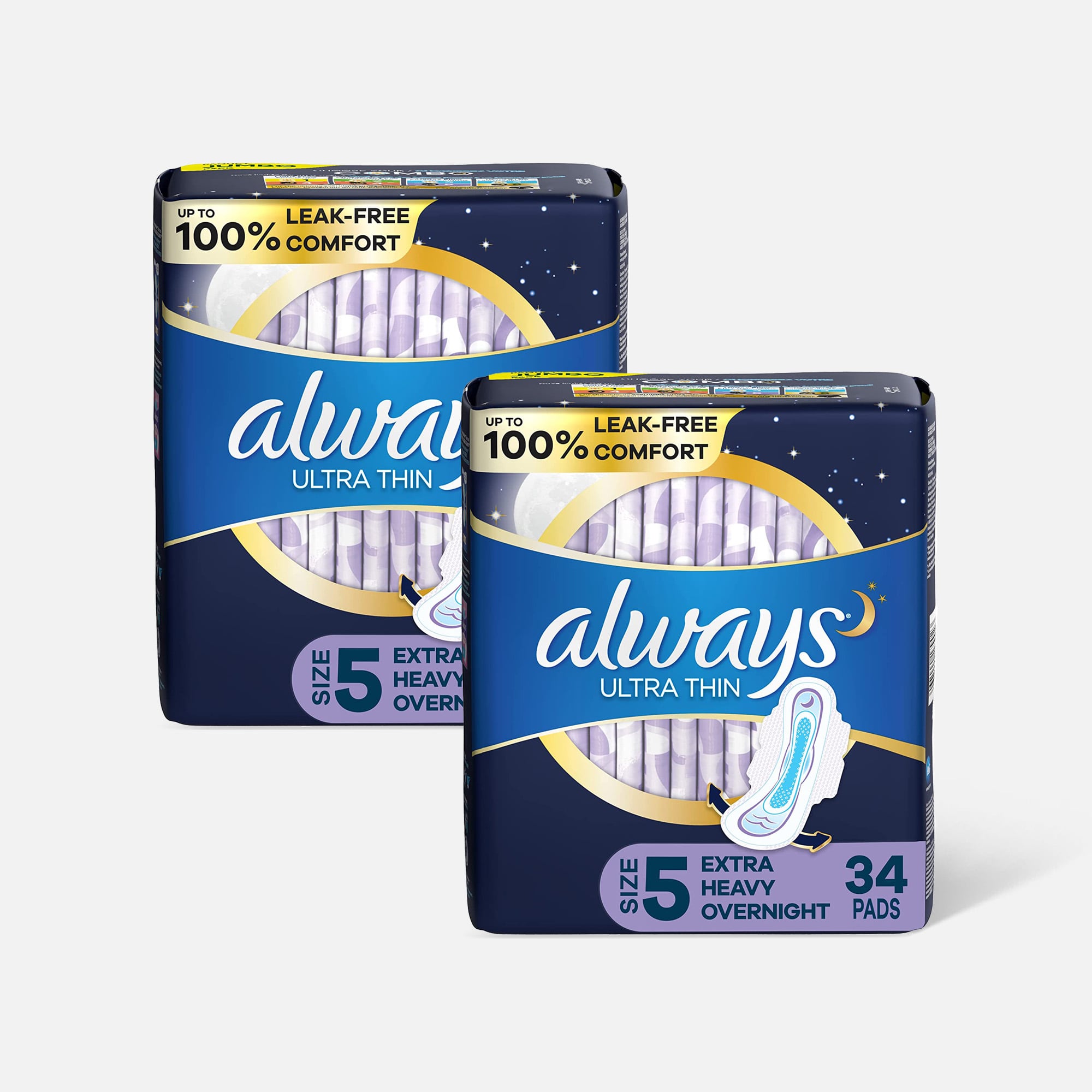 FSA Eligible | Always Ultra Thin Pads Extra Heavy Overnight Absorbency  Unscented with Wings, Size 5, 34 ct. (2-Pack)