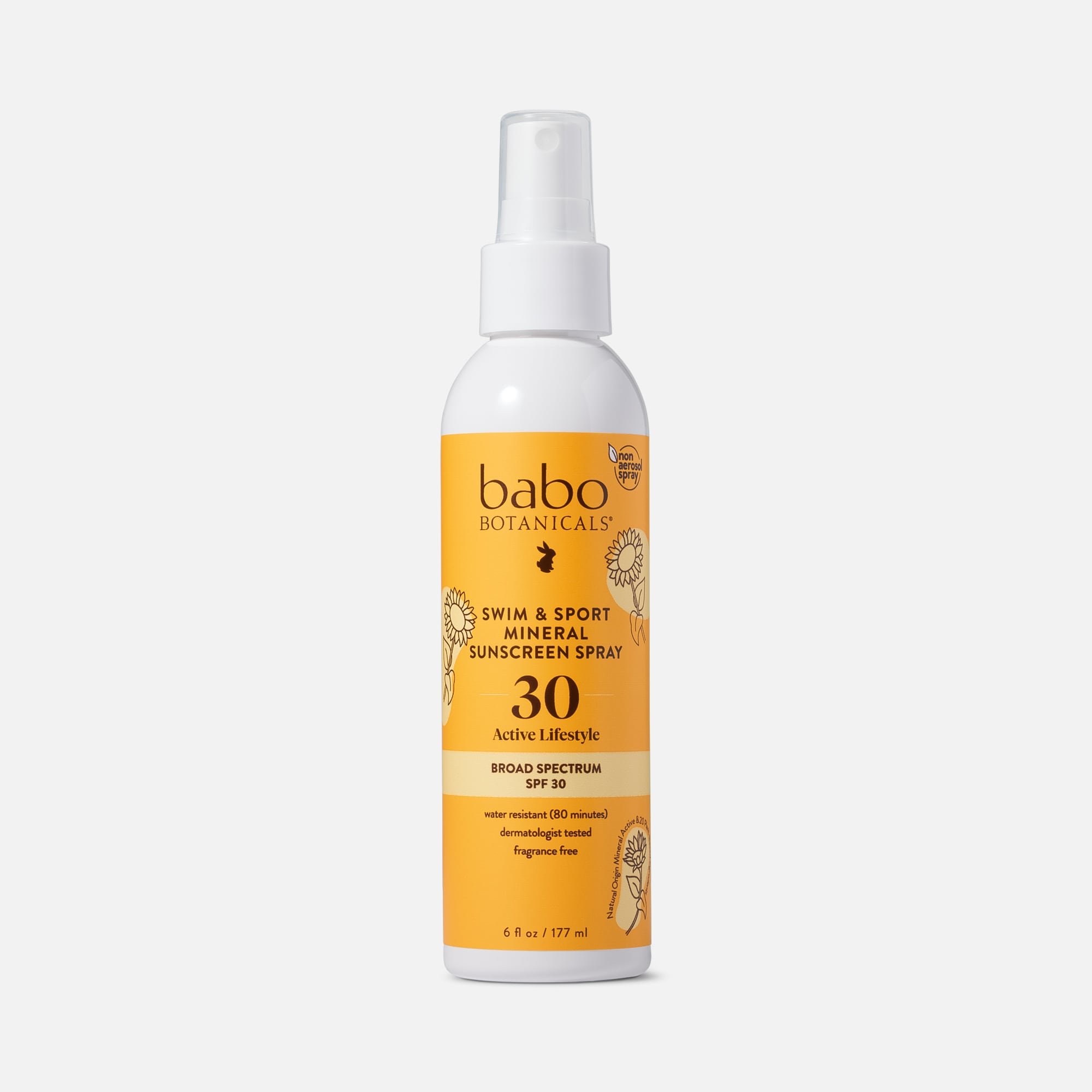 Babo Botanicals Swim & Sport Mineral Sunscreen Spray, SPF 30, 6 fl oz.