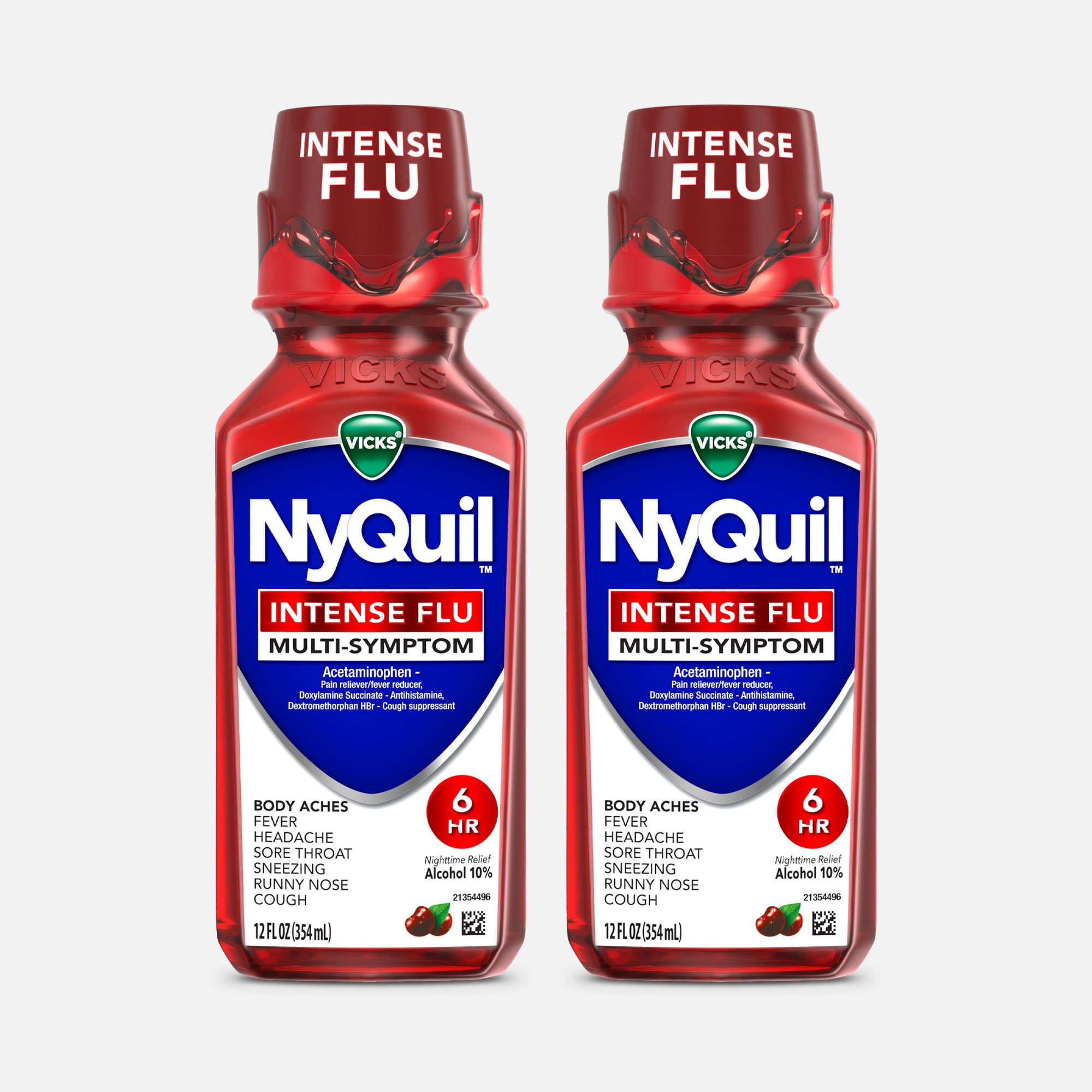 Vicks® NyQuil™ Intense Flu Liquid, Nighttime Flu Medicine, Cherry, 12 fl oz. (2-Pack)