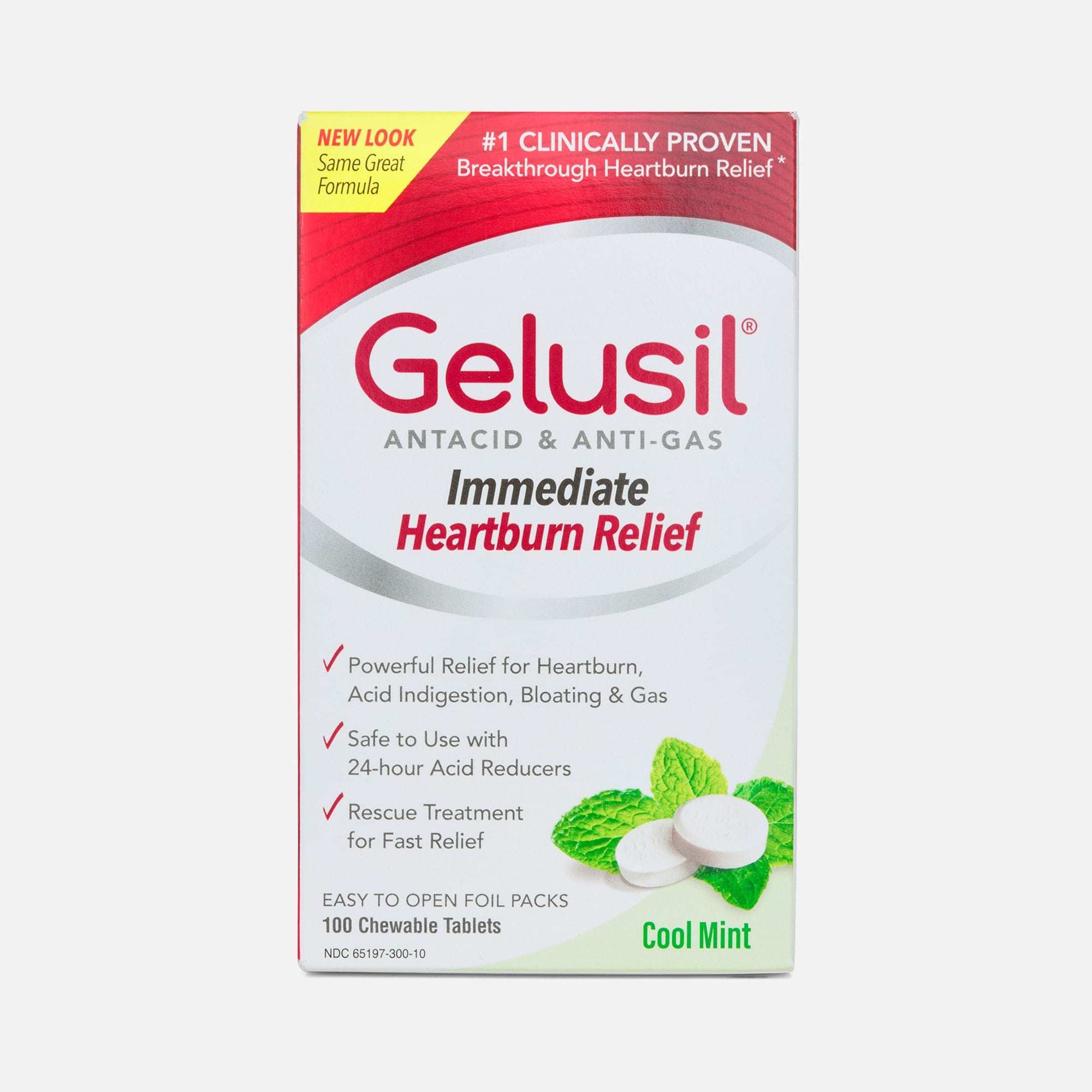Gelusil Chewable Antacid & Anti-Gas Tablets, Cool Mint, 100 ct.