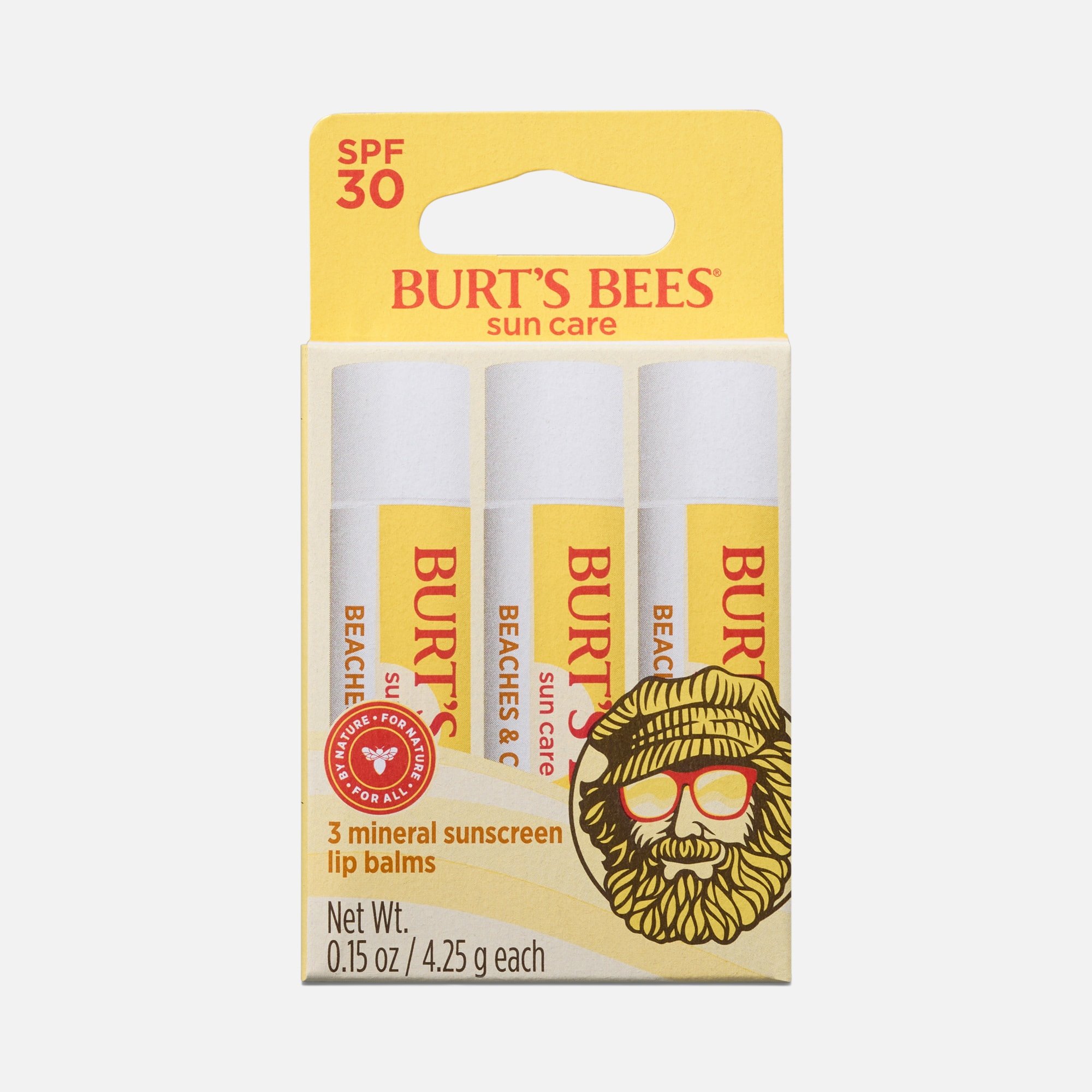 Burt’s Bees Sun Care Beaches and Cream Lip Balm SPF 30, 3-Pack, 0.15 oz.