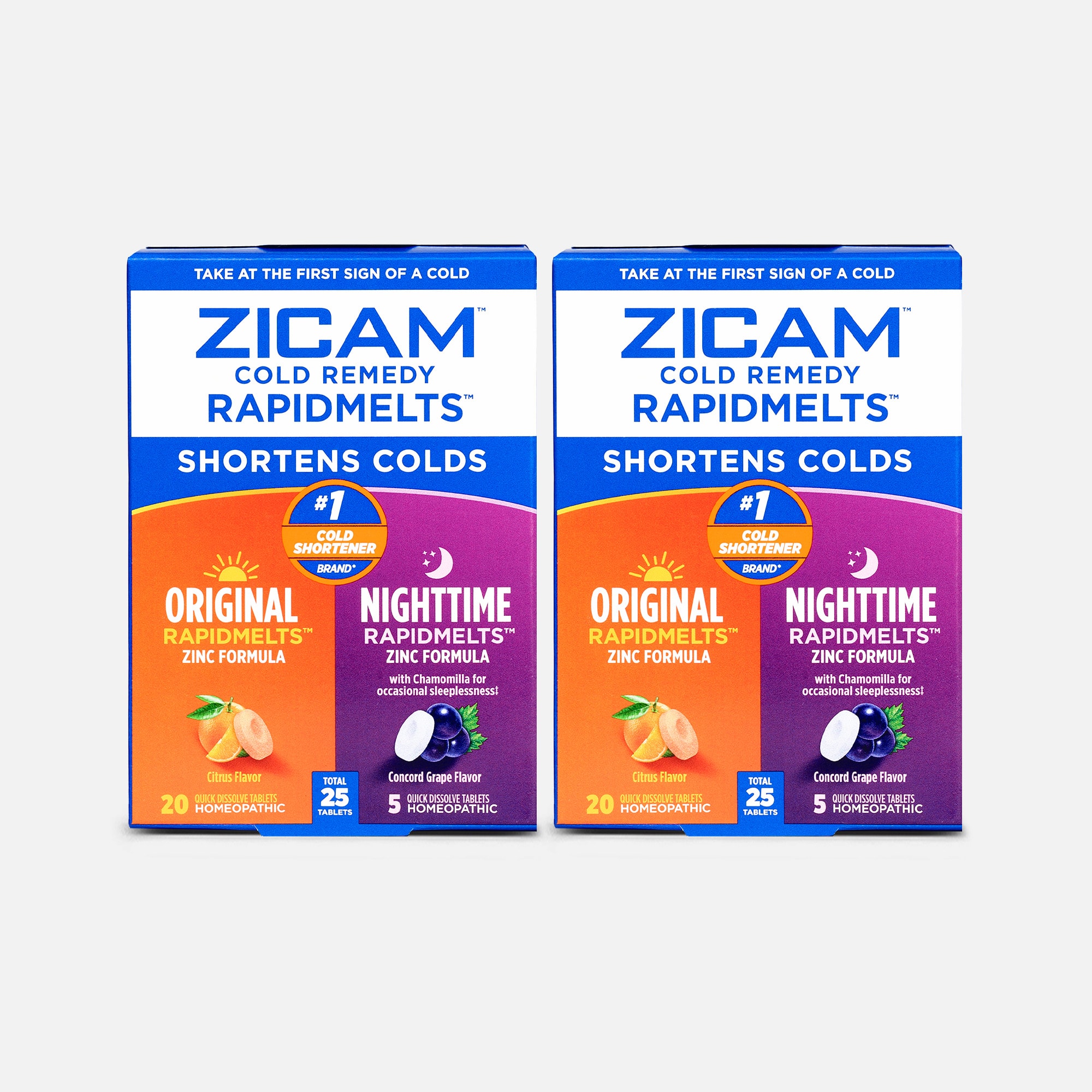 Zicam Cold Remedy Rapidmelts Original and Nighttime Combo Tablets,  25 ct. (2-Pack)