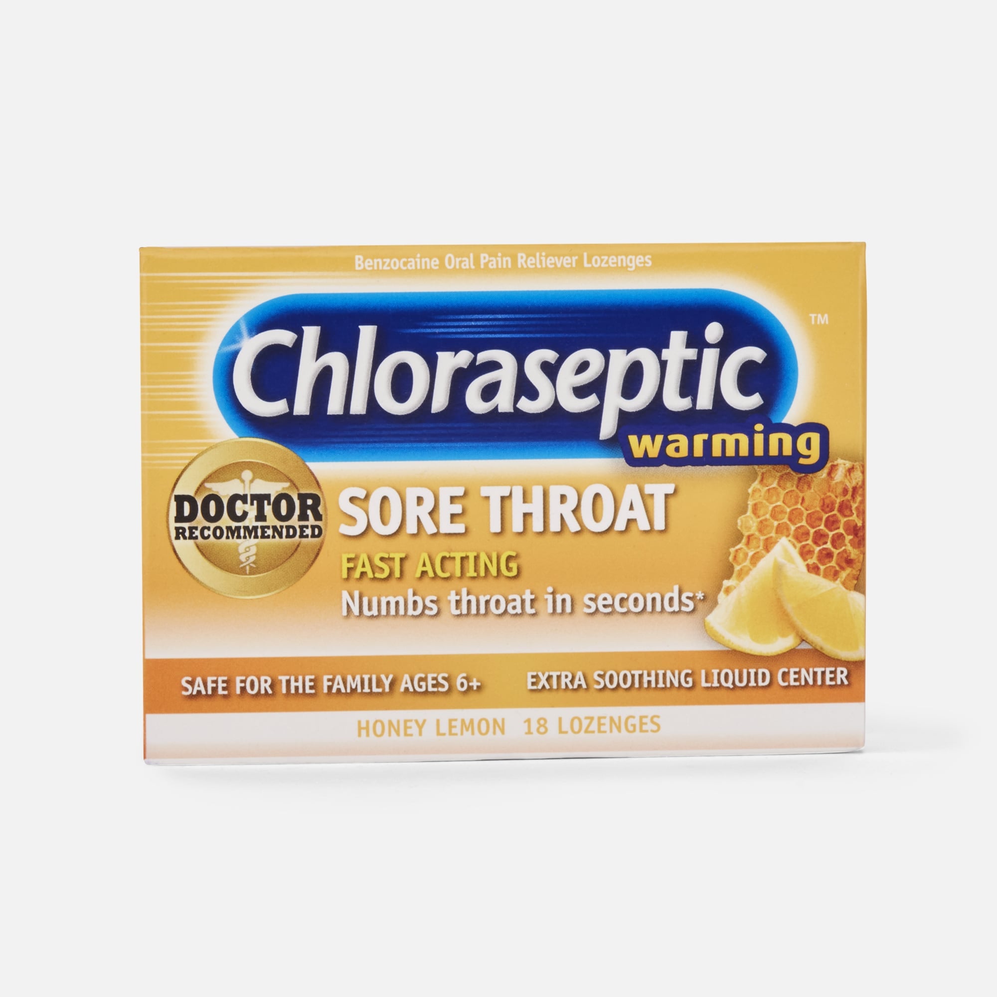 Chloraseptic, Honey Lemon, Warming Sore Throat Lozenges, 18 ct.