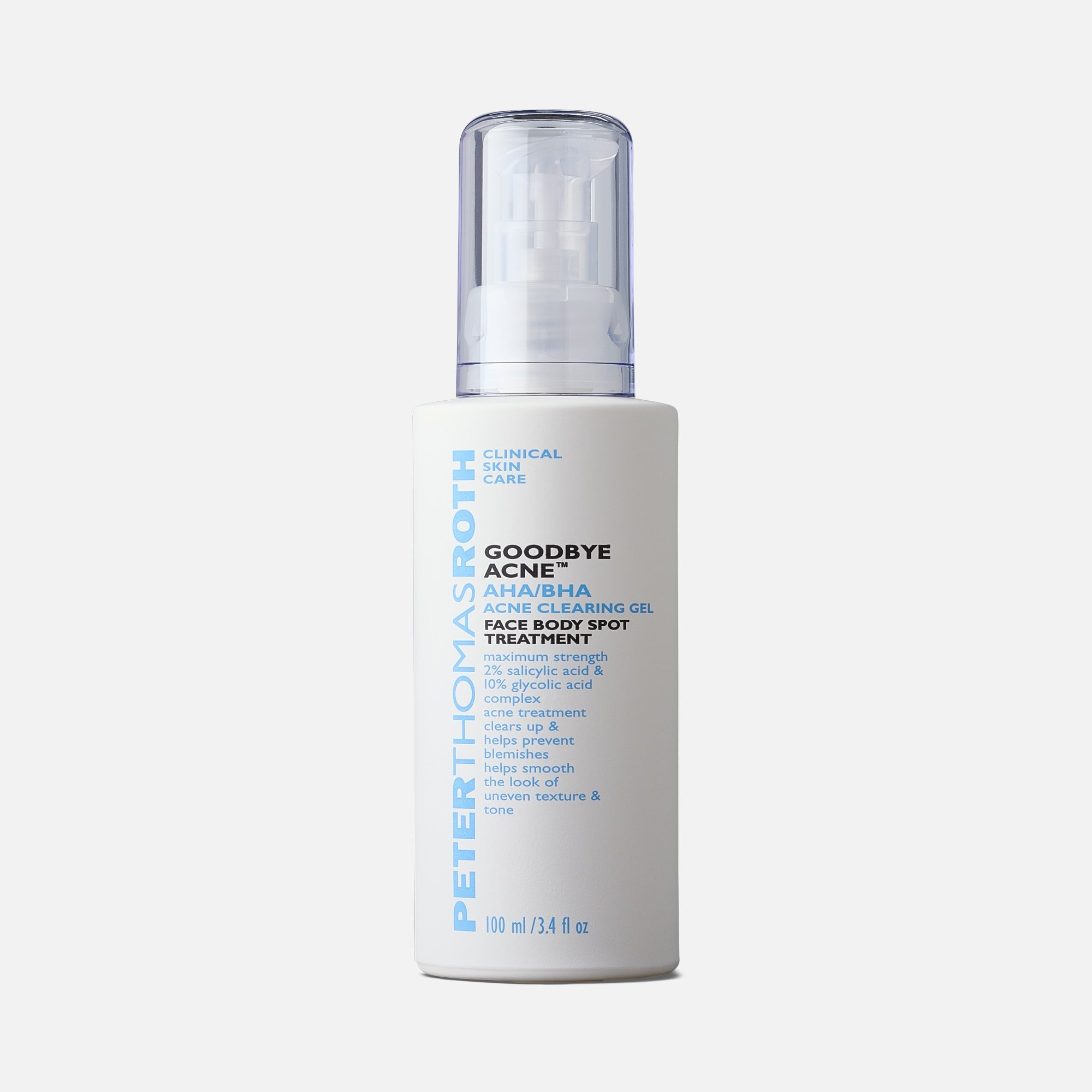 Peter Thomas Roth Goodbye Acne AHA/BHA Acne Clearing Gel Face Body Spot Treatment, 3.4 oz.