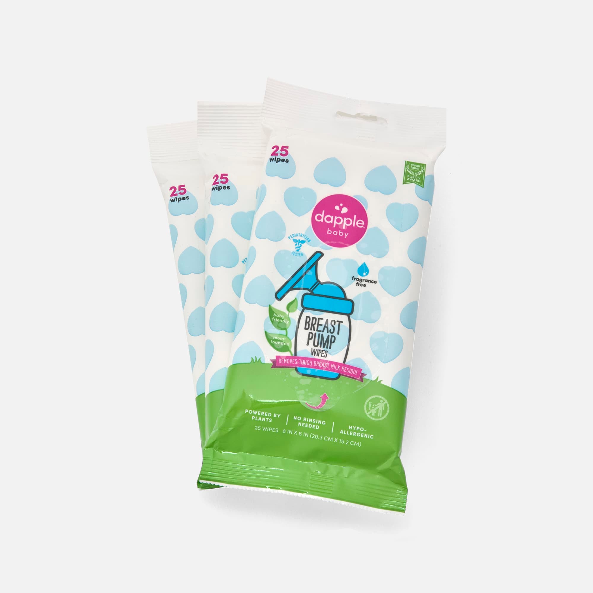 Dapple Baby Plant-Based Breast Pump Wipes, Fragrance Free, 25 ct. (3-Pack)