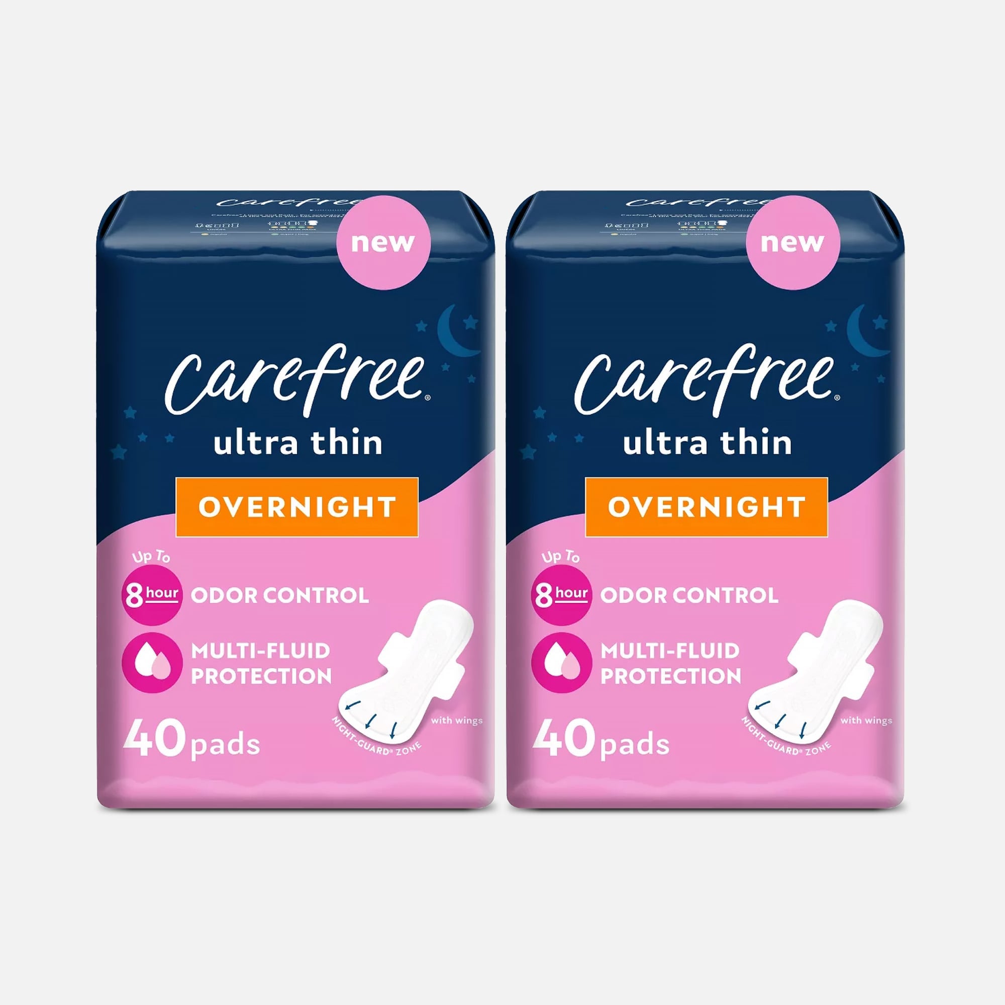 Carefree Ultra Thin Pads Overnight with Wings, 40 ct. (2-Pack)