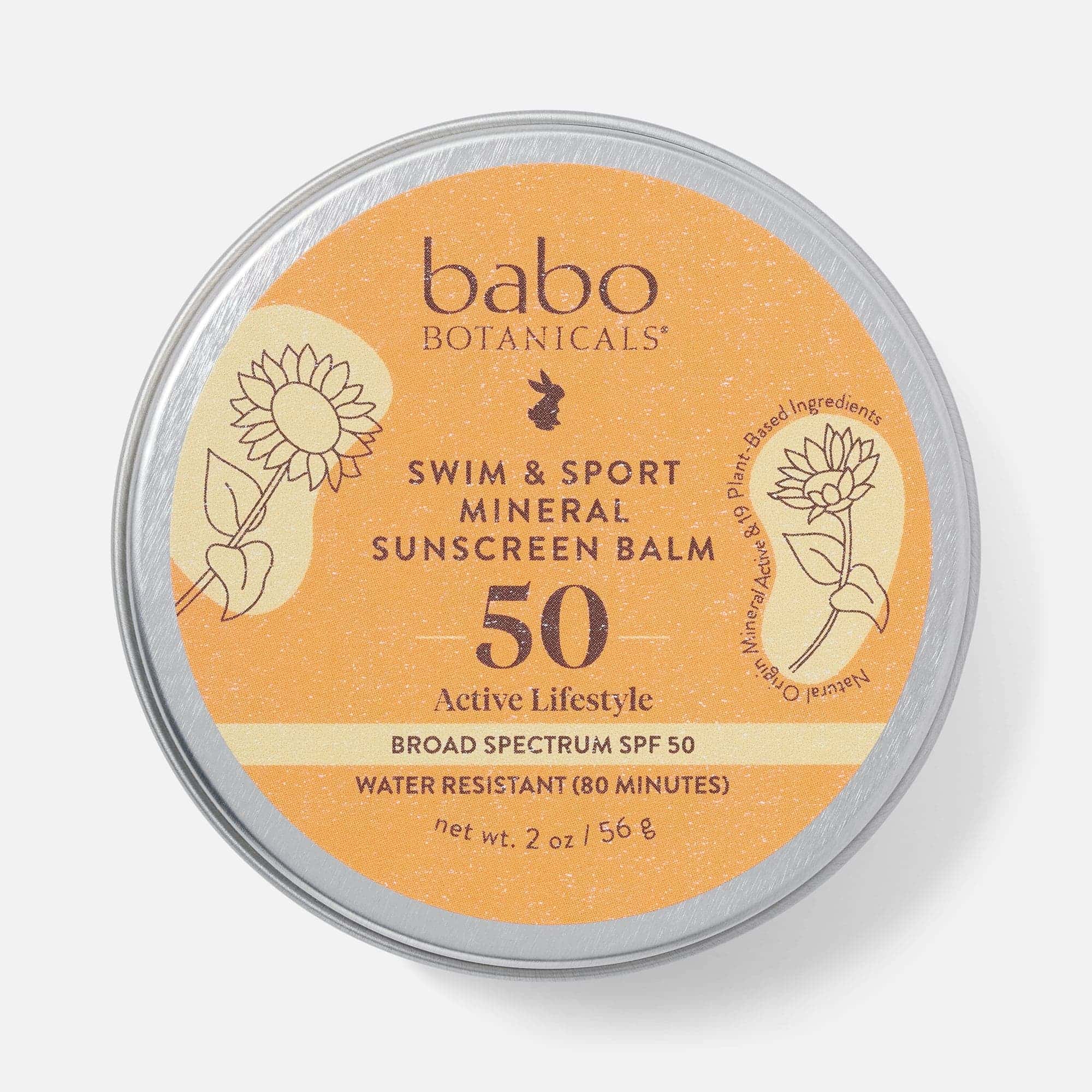 Babo Botanicals Swim & Sport Mineral Sunscreen Balm, SPF 50, 2 oz.