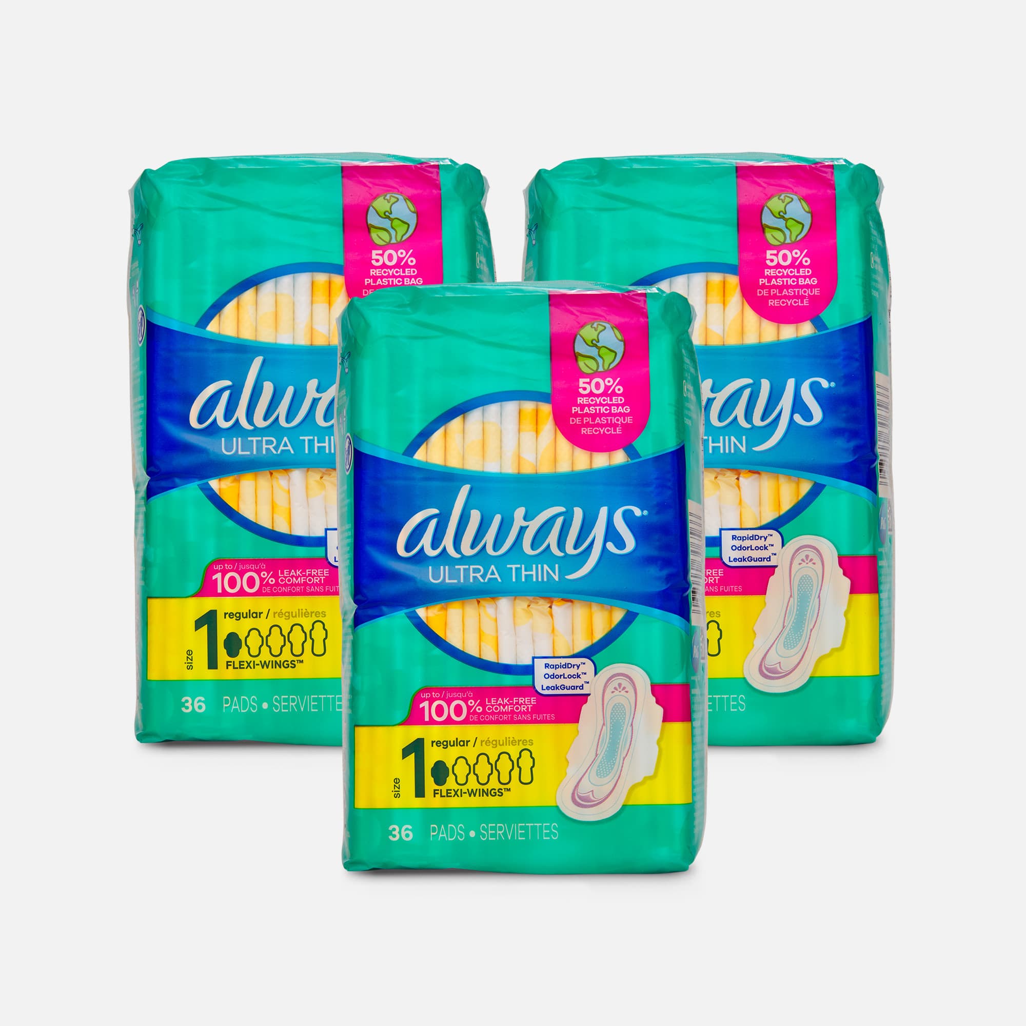 Always Ultra Thin Regular Pads With Wings - Size 1 Unscented Feminine Protection, 10 Count