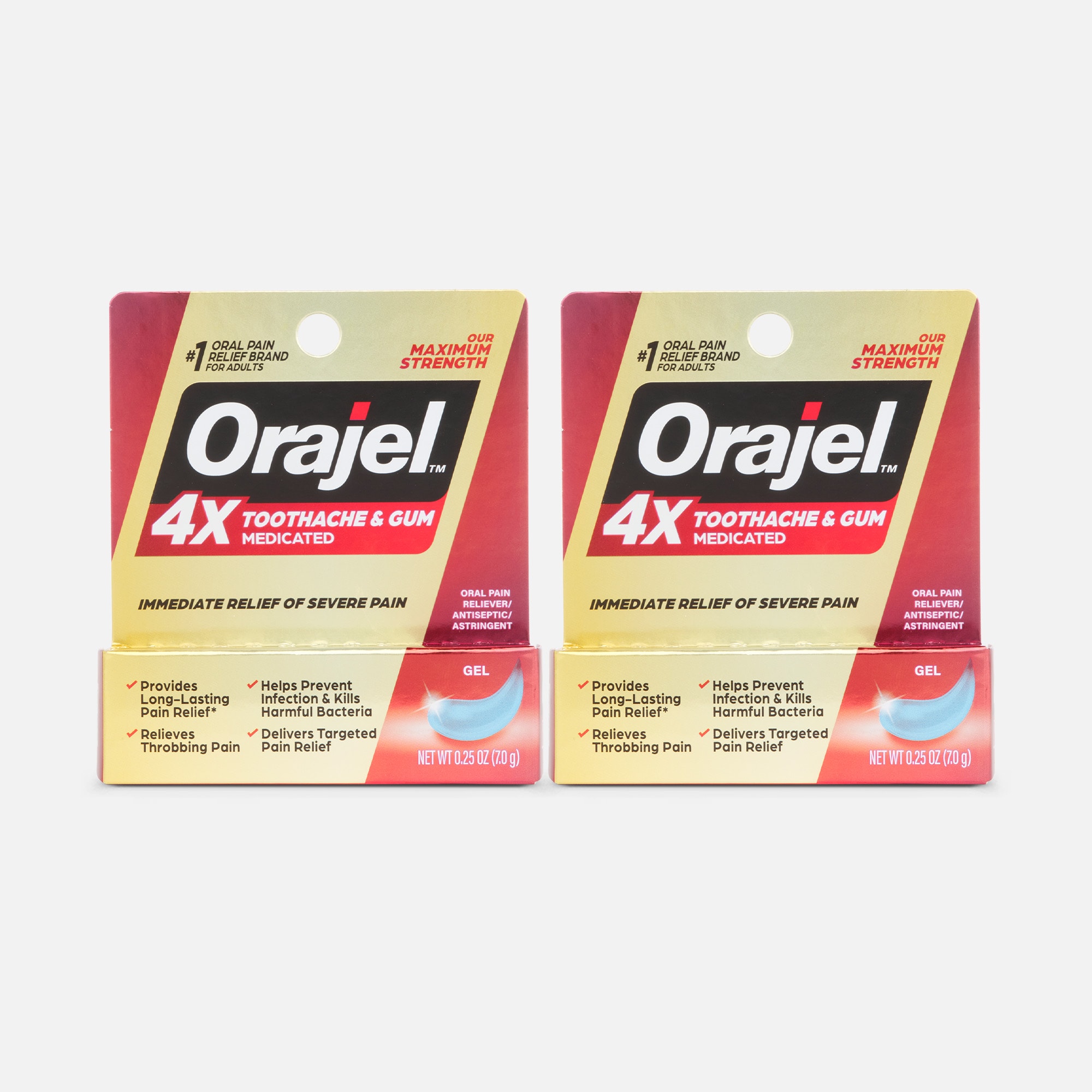 Orajel 4X Medicated For Toothache and Gum, Gel .25 oz. (2-Pack)