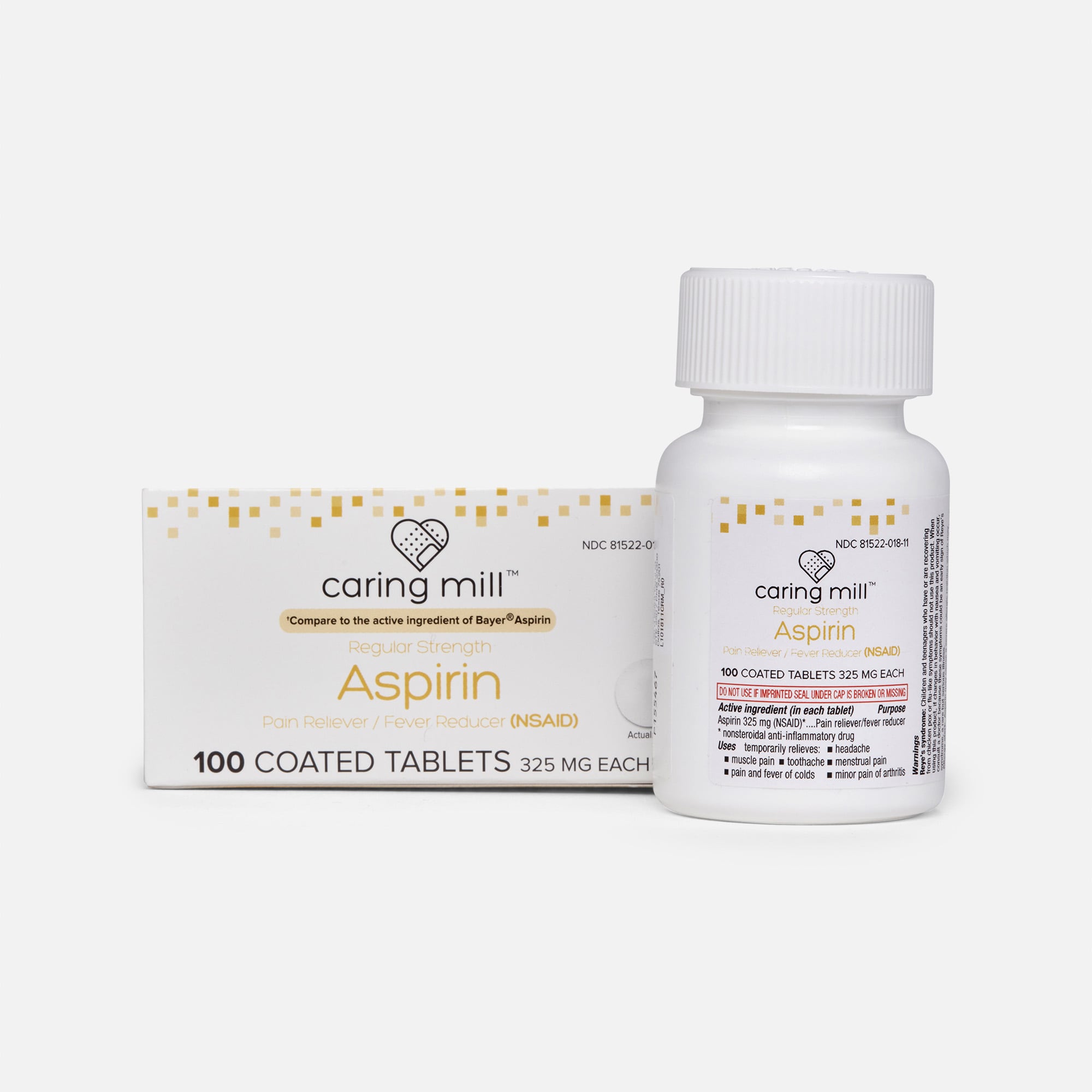 Caring Mill™ Aspirin Pain Reliever/ Fever Reducer (NSAID) Tablets, 100 ct.