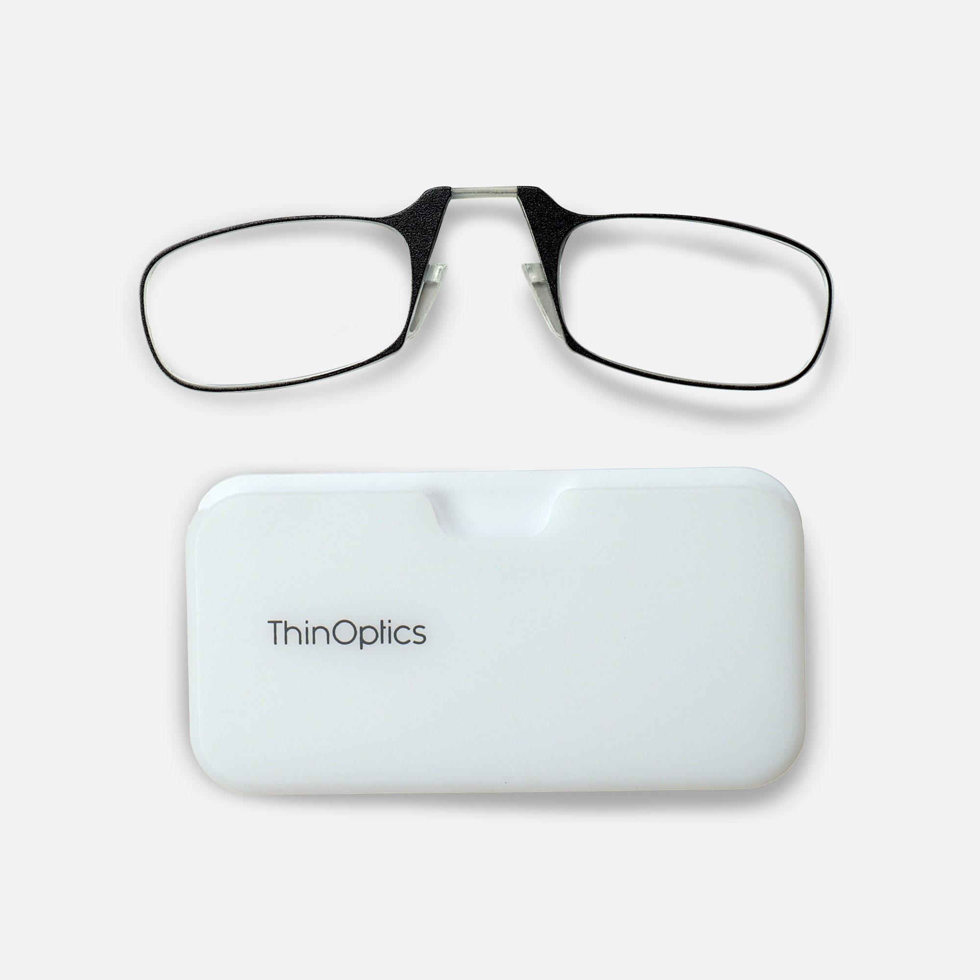 ThinOPTICS Reading Glasses on your Phone, Black Glasses, White