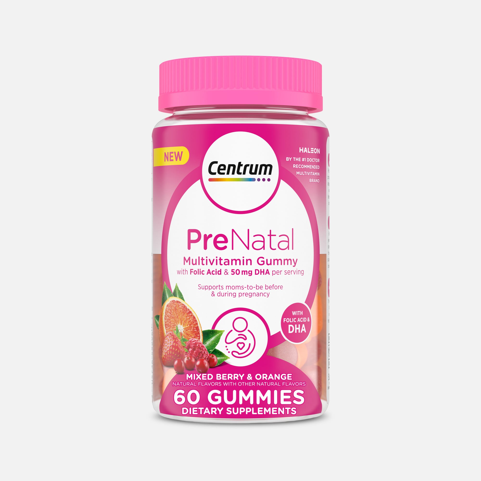 Centrum Prenatal Multivitamin Gummies with DHA and Folic Acid, Mixed Berry & Orange, 60 ct.