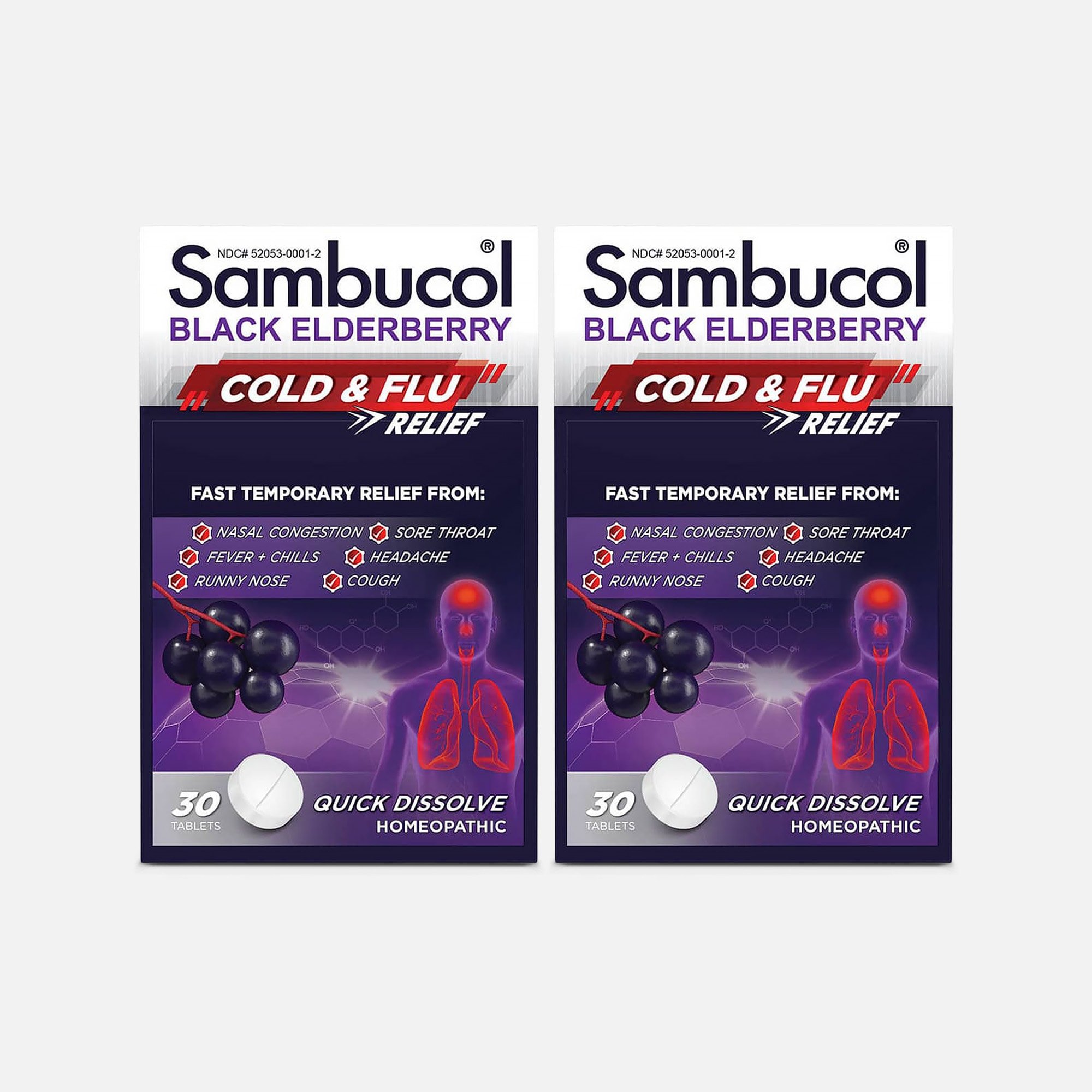 Sambucol Black Elderberry Cold and Flu Relief Tablets, 30 ct. (2-Pack)
