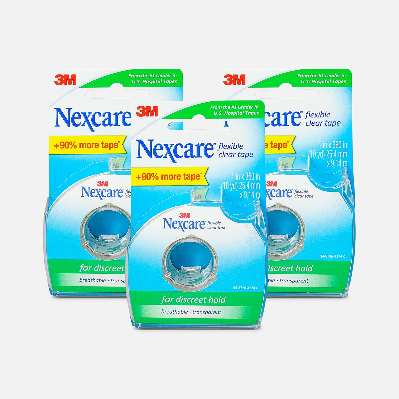 Nexcare Flexible Clear First Aid Tape Dispenser, 1" x 10 yds (3-Pack)