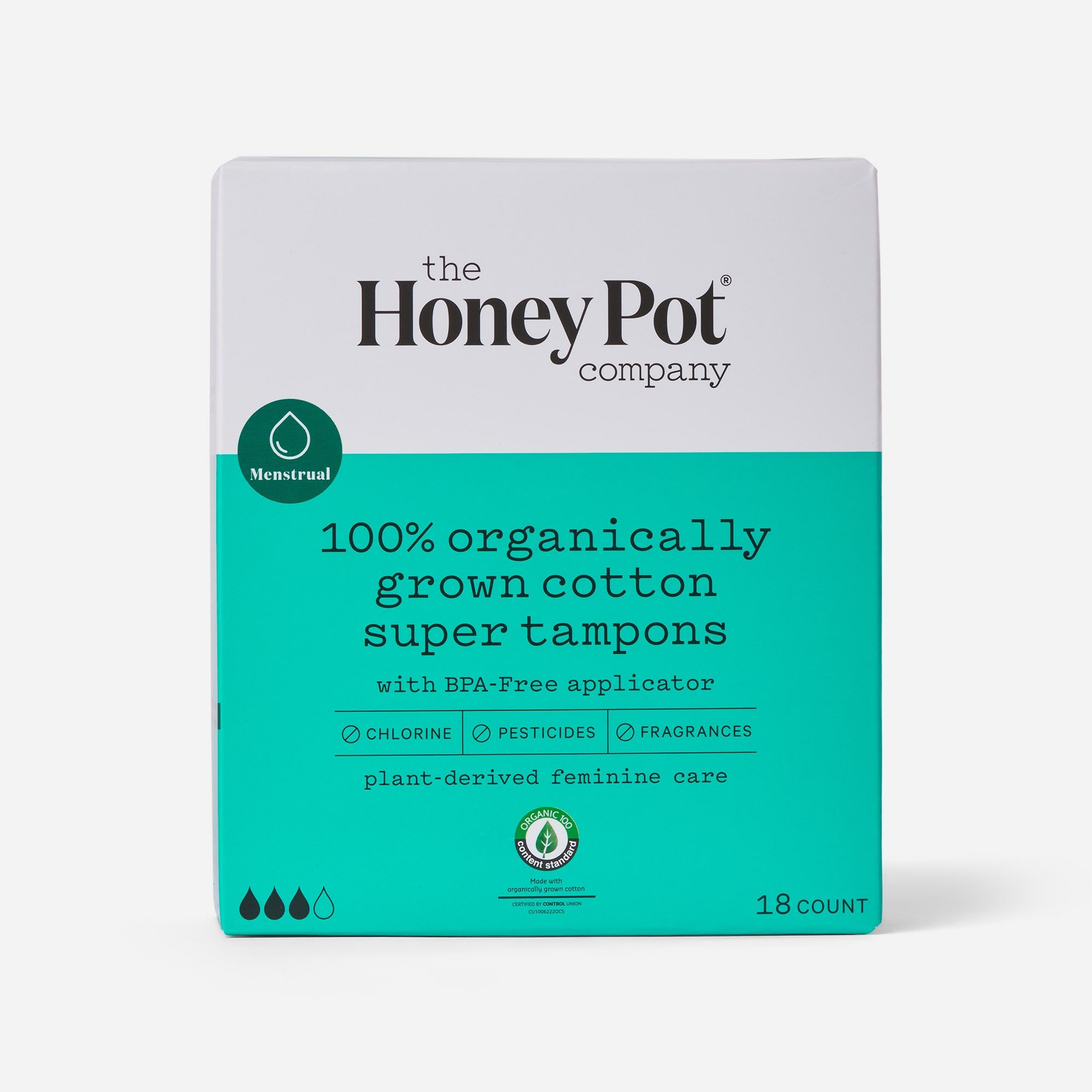 The Honey Pot Super Organic Cotton BPA Free Applicator Tampon, 18 ct.