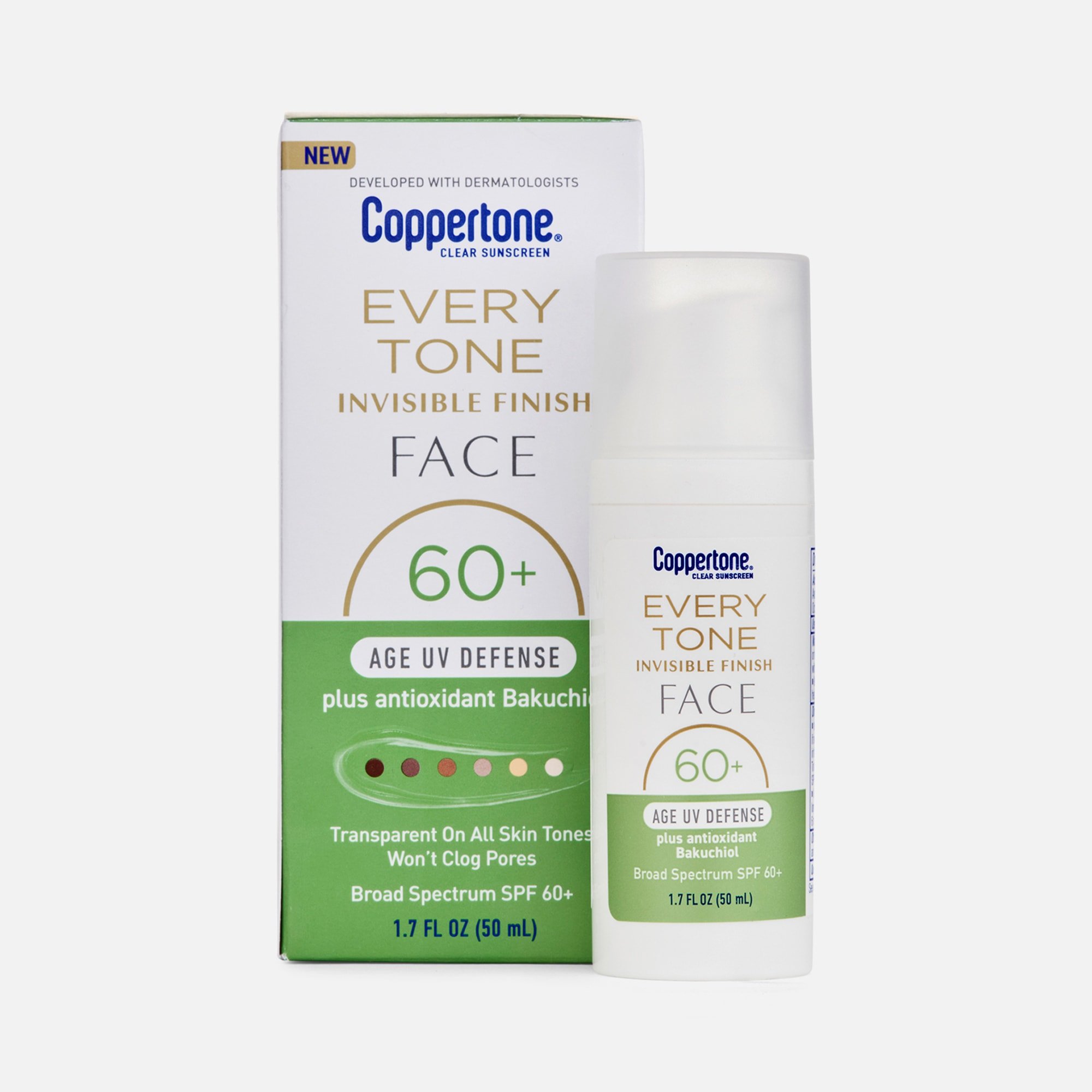 Coppertone Every Tone Invisible Finish Age UV Defense Face Sunscreen, SPF 60+, 1.7 fl oz.