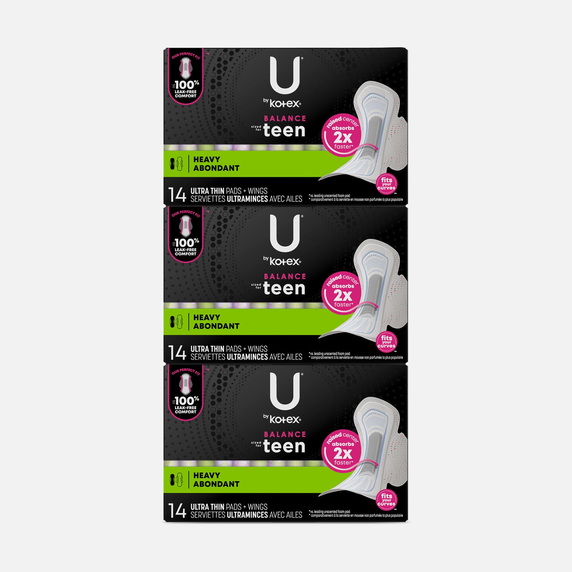 U by Kotex Ultra Thin Teen Pads with Wings, Extra Absorbency, Unscented, 14 ct. (3-Pack)