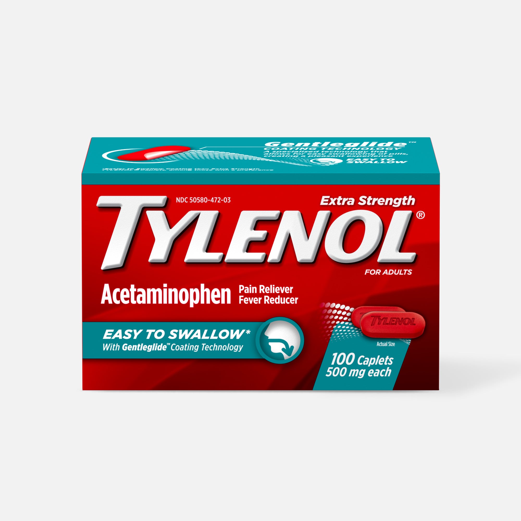 Tylenol Extra Strength Easy-to-Swallow Caplets with Gentleglide, 100 ct.
