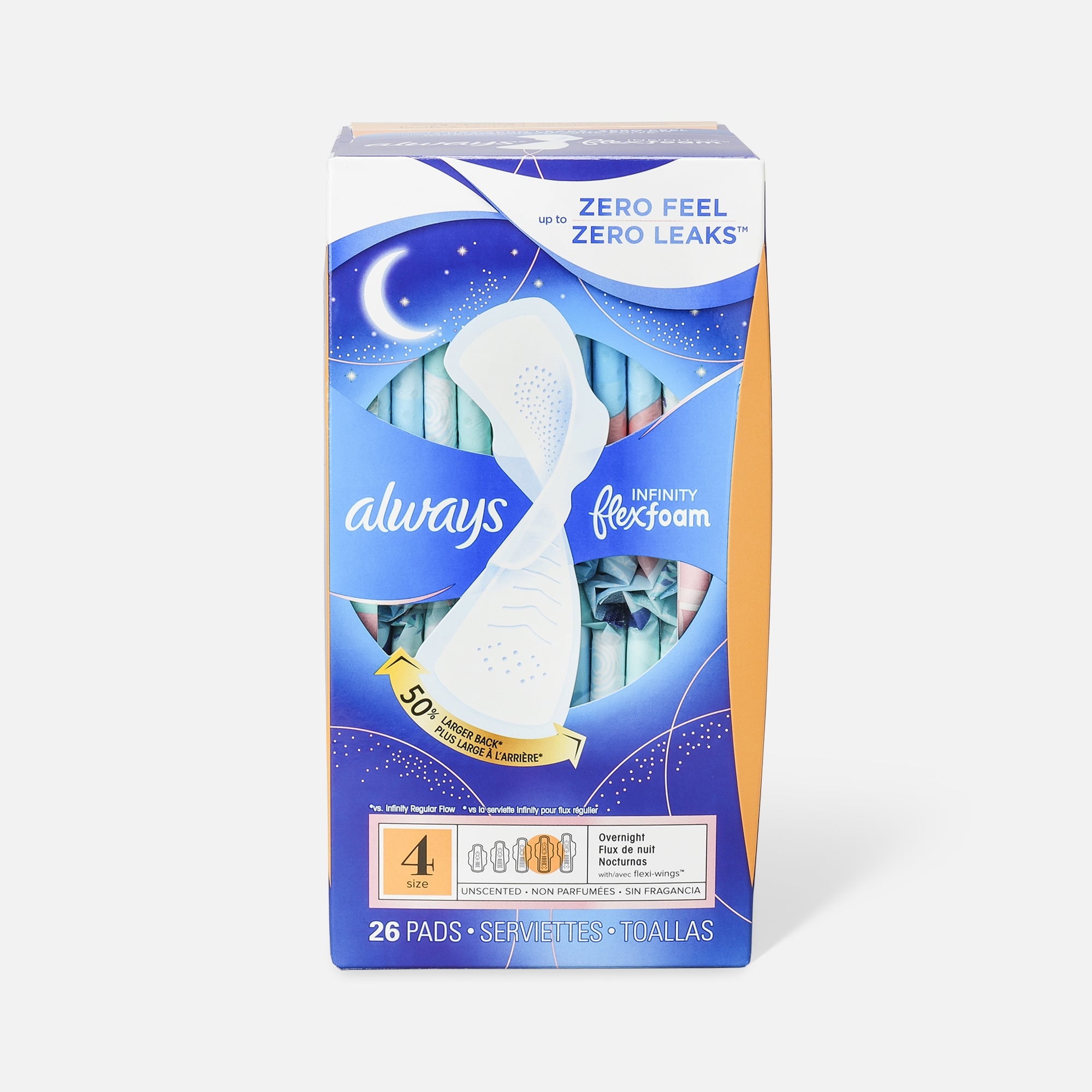 Always Infinity FlexFoam Pads for Women Size 4 Overnight