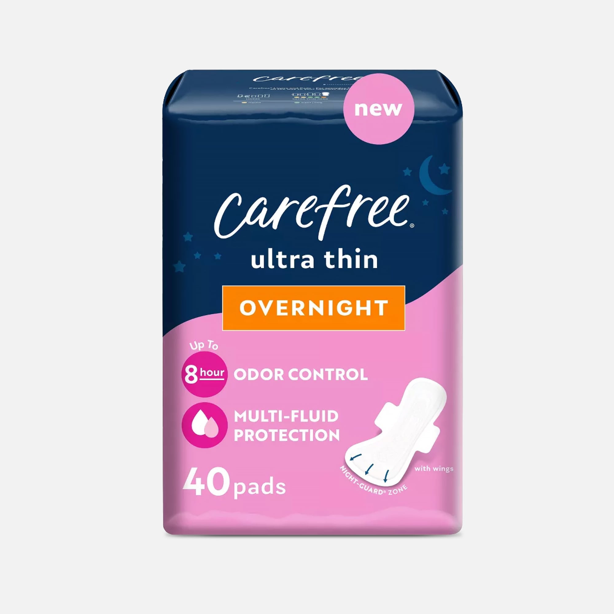 Carefree Ultra Thin Pads Overnight with Wings, 40 ct.