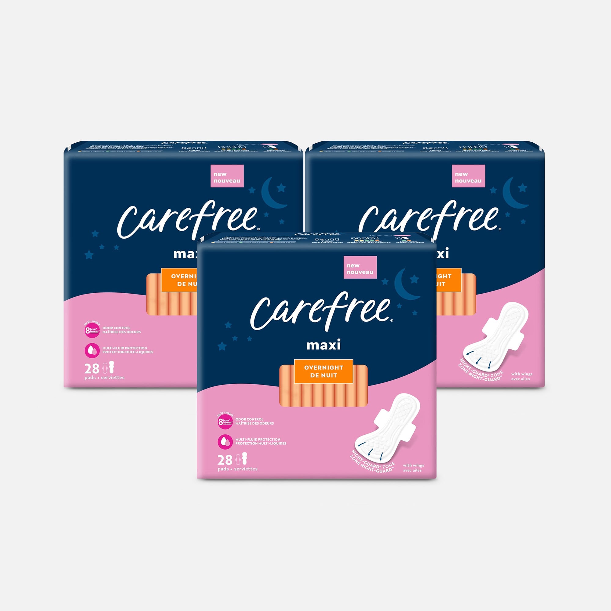 Carefree Maxi Overnight Pads with Wings, 28 ct. (3-Pack)