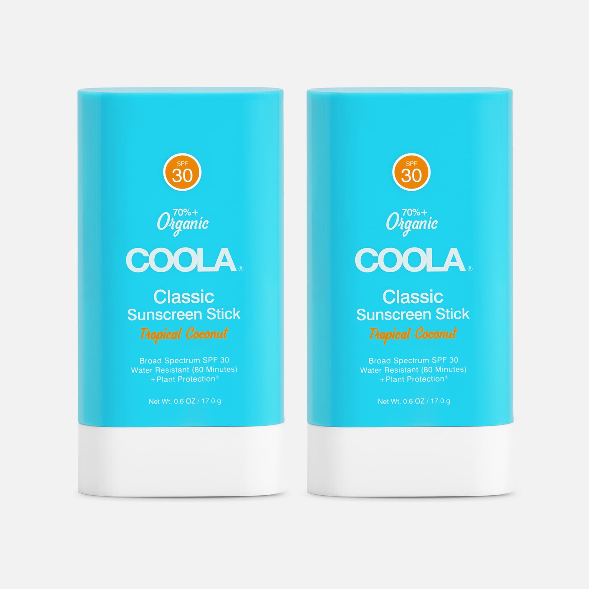 COOLA Classic Organic Sunscreen Face & Body Stick SPF 30 Tropical Coconut (2-Pack)